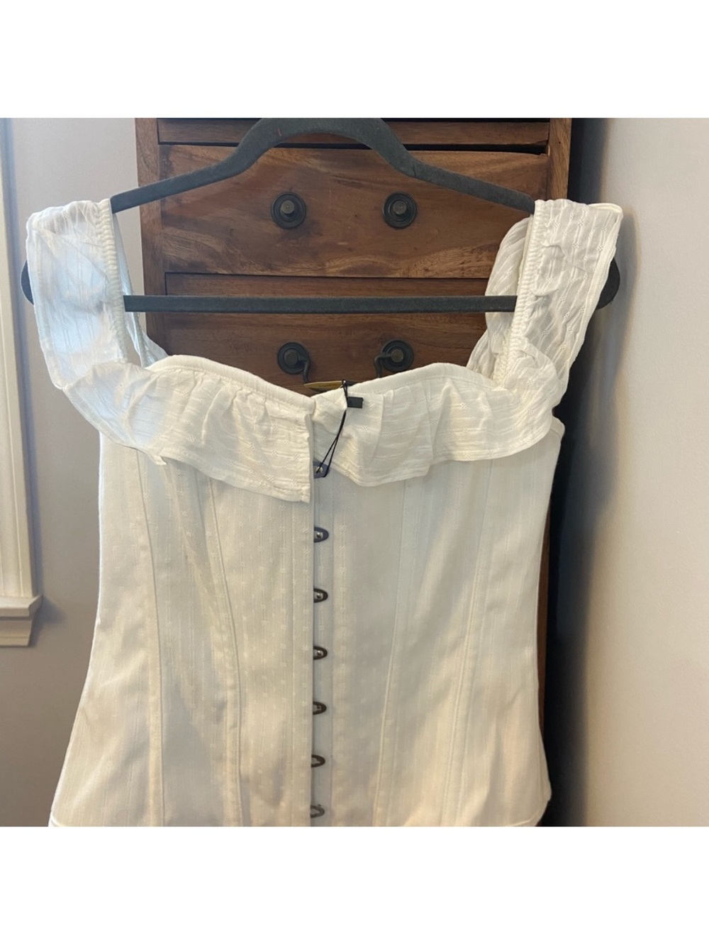 White Ruffled Corset-Style Camisole